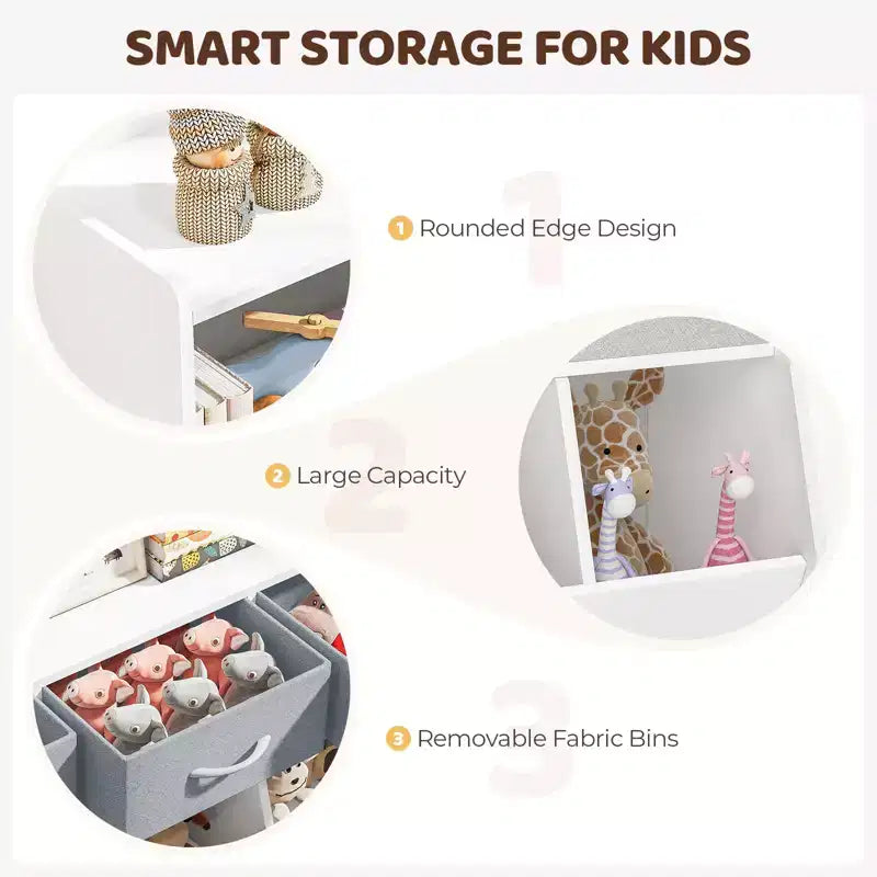 Étagère à livres pour enfants SUGIFT, organisateur de cubes et rangement de jouets avec bacs en tissu, présentoir à livres frontal, organisateur en bois pour salle de jeux et chambre d'enfant.