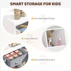 Étagère à livres pour enfants SUGIFT, organisateur de cubes et rangement de jouets avec bacs en tissu, présentoir à livres frontal, organisateur en bois pour salle de jeux et chambre d'enfant.