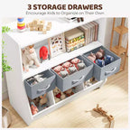 Étagère à livres pour enfants SUGIFT, organisateur de cubes et rangement de jouets avec bacs en tissu, présentoir à livres frontal, organisateur en bois pour salle de jeux et chambre d'enfant.