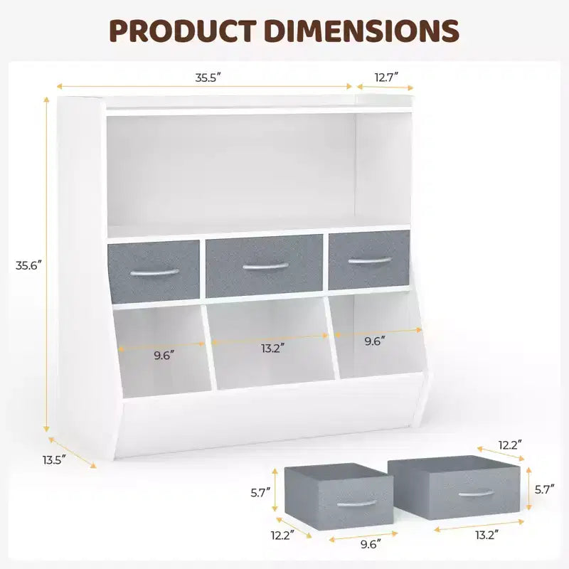 Étagère à livres pour enfants SUGIFT, organisateur de cubes et rangement de jouets avec bacs en tissu, présentoir à livres frontal, organisateur en bois pour salle de jeux et chambre d'enfant.
