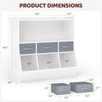 Étagère à livres pour enfants SUGIFT, organisateur de cubes et rangement de jouets avec bacs en tissu, présentoir à livres frontal, organisateur en bois pour salle de jeux et chambre d'enfant.