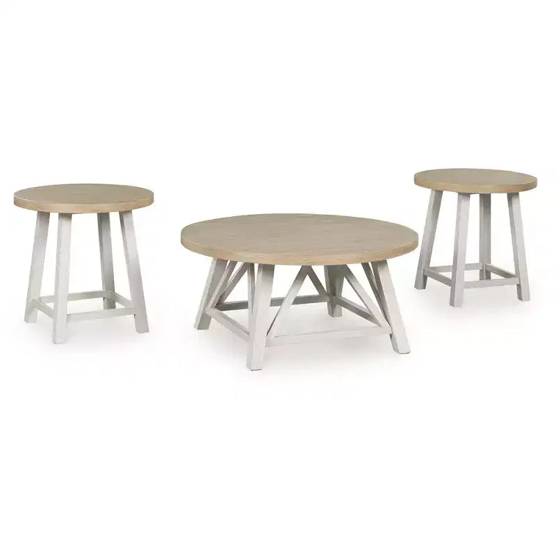 Signature Design by Ashley Fawndell 3-Piece Coffee Table Set with End Tables - Antique White/Brown Finish