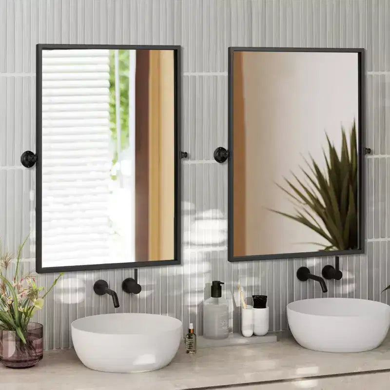 Miroir suspendu MAYEERTY 24x31in Quincaillerie à angle droit en fer Noir