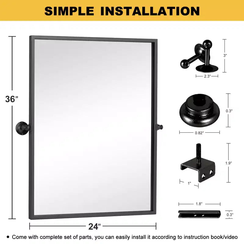 Miroir suspendu MAYEERTY 24x31in Quincaillerie à angle droit en fer Noir