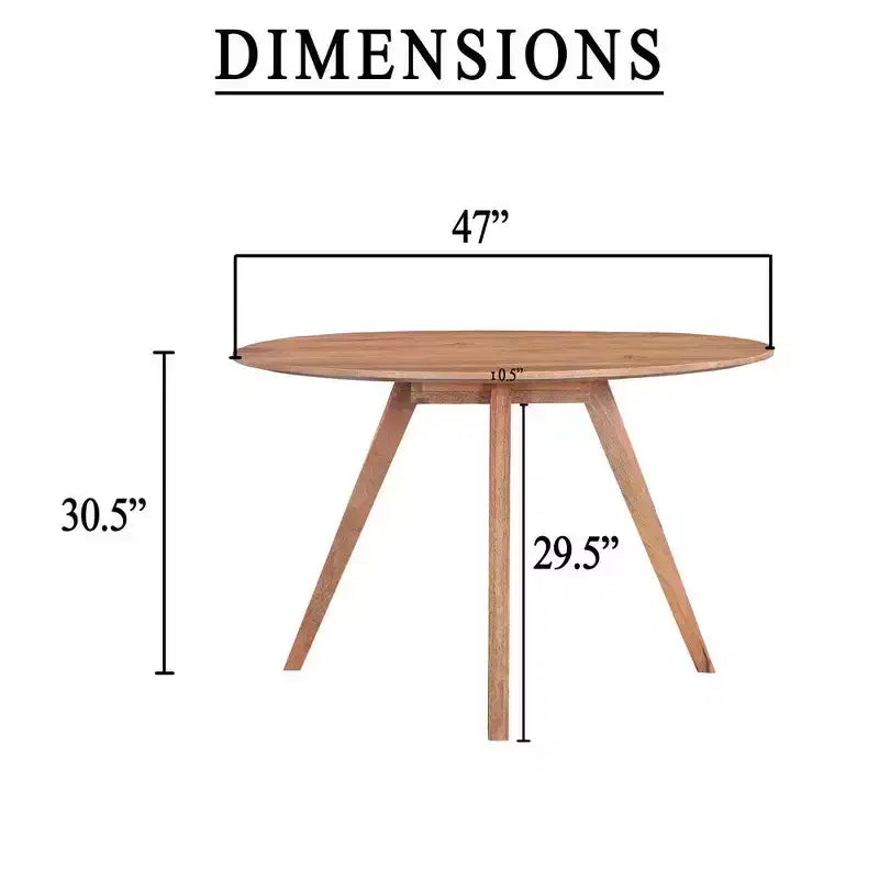 Table de salle à manger Royal Hampton | Plateau rond de 120 cm | Bois de manguier naturel marron fait main | Piétement oblique à quatre pieds