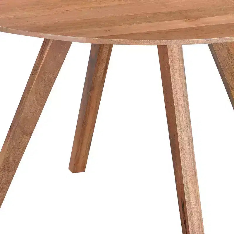 Table de salle à manger Royal Hampton | Plateau rond de 120 cm | Bois de manguier naturel marron fait main | Piétement oblique à quatre pieds