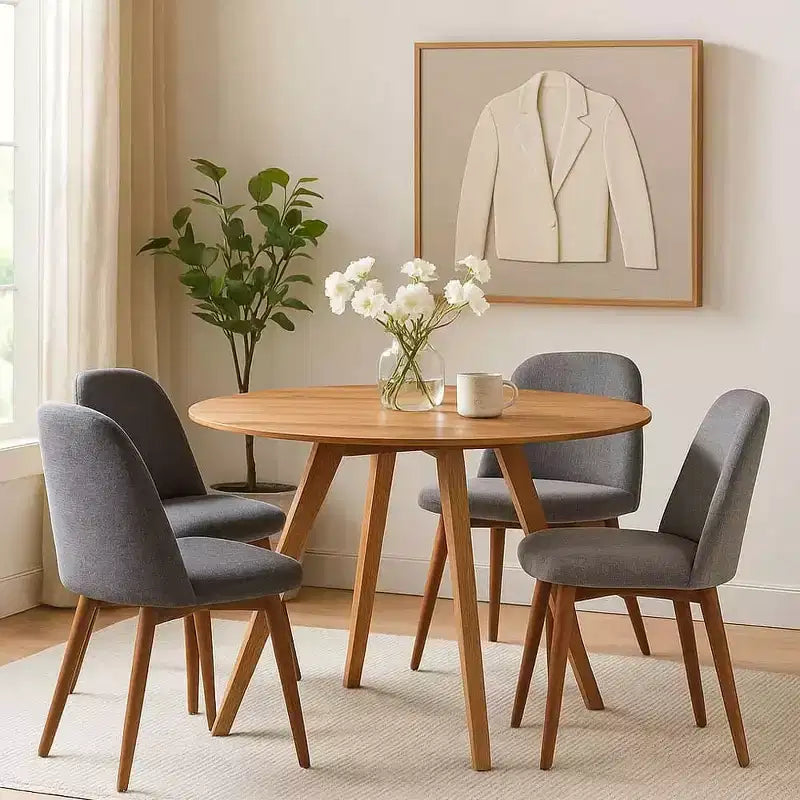 Table de salle à manger Royal Hampton | Plateau rond de 120 cm | Bois de manguier naturel marron fait main | Piétement oblique à quatre pieds