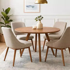 Table de salle à manger Royal Hampton | Plateau rond de 120 cm | Bois de manguier naturel marron fait main | Piétement oblique à quatre pieds