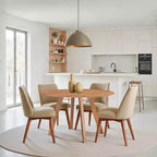Table de salle à manger Royal Hampton | Plateau rond de 120 cm | Bois de manguier naturel marron fait main | Piétement oblique à quatre pieds
