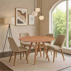 Table de salle à manger Royal Hampton | Plateau rond de 120 cm | Bois de manguier naturel marron fait main | Piétement oblique à quatre pieds