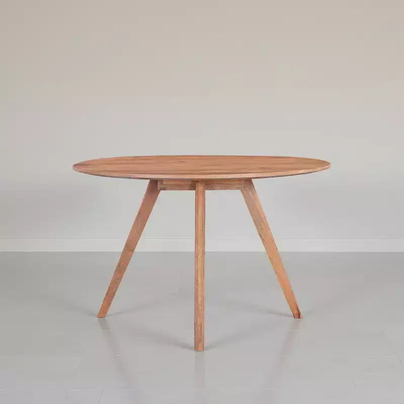 Table de salle à manger Royal Hampton | Plateau rond de 120 cm | Bois de manguier naturel marron fait main | Piétement oblique à quatre pieds
