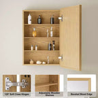 Armoire murale de salle de bain avec miroir, armoire de rangement en bois de chêne avec étagères réglables pour l'organisation de la salle de bain