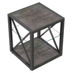 Table de Chevet/d'Appoint Industrielle Moderne - Dessus en Verre Trempé et Bois MDF Naturel avec Cadre Métallique pour Chambre et Salon