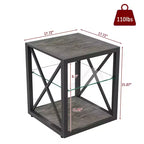 Table de Chevet/d'Appoint Industrielle Moderne - Dessus en Verre Trempé et Bois MDF Naturel avec Cadre Métallique pour Chambre et Salon
