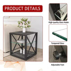 Table de Chevet/d'Appoint Industrielle Moderne - Dessus en Verre Trempé et Bois MDF Naturel avec Cadre Métallique pour Chambre et Salon