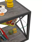 Table de Chevet/d'Appoint Industrielle Moderne - Dessus en Verre Trempé et Bois MDF Naturel avec Cadre Métallique pour Chambre et Salon