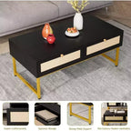 Table basse avec compartiment caché et étagère de rangement, table basse de 116 cm avec panneau de porte en rotin tressé, convient pour le salon, l'appartement