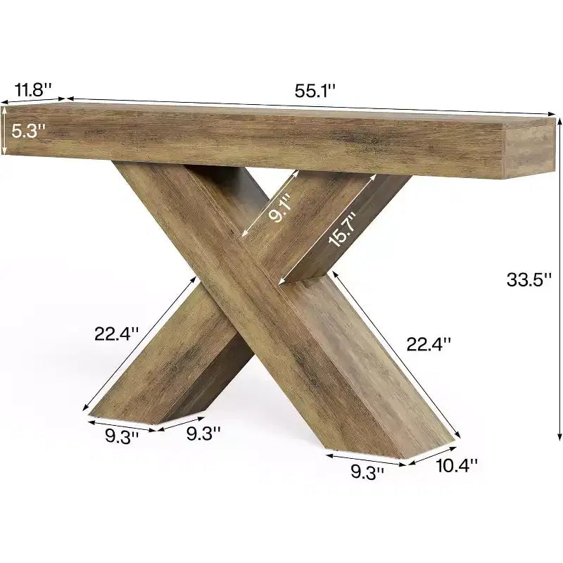 Lantine 55 Table Console d'entrée, Table Console Étroite Design en X, pour Salon, Couloir, Entrée, Marron Rustique