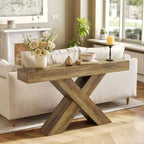 Lantine 55 Table Console d'entrée, Table Console Étroite Design en X, pour Salon, Couloir, Entrée, Marron Rustique