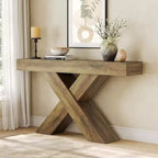 Lantine 55 Table Console d'entrée, Table Console Étroite Design en X, pour Salon, Couloir, Entrée, Marron Rustique