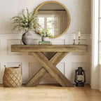 Lantine 55 Table Console d'entrée, Table Console Étroite Design en X, pour Salon, Couloir, Entrée, Marron Rustique