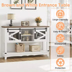 Table d'entrée avec portes coulissantes façon grange, Console de ferme avec rangement, Table de canapé rustique avec étagère réglable pour entrée, couloir, salon