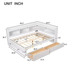 Lit d'angle Bellemave pleine grandeur avec tiroirs de rangement, lit de repos avec bibliothèques en L, lit de repos d'angle pleine grandeur pour enfants, adolescents et adultes, blanc