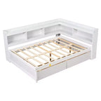 Lit d'angle Bellemave pleine grandeur avec tiroirs de rangement, lit de repos avec bibliothèques en L, lit de repos d'angle pleine grandeur pour enfants, adolescents et adultes, blanc