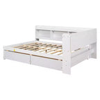 Lit d'angle Bellemave pleine grandeur avec tiroirs de rangement, lit de repos avec bibliothèques en L, lit de repos d'angle pleine grandeur pour enfants, adolescents et adultes, blanc