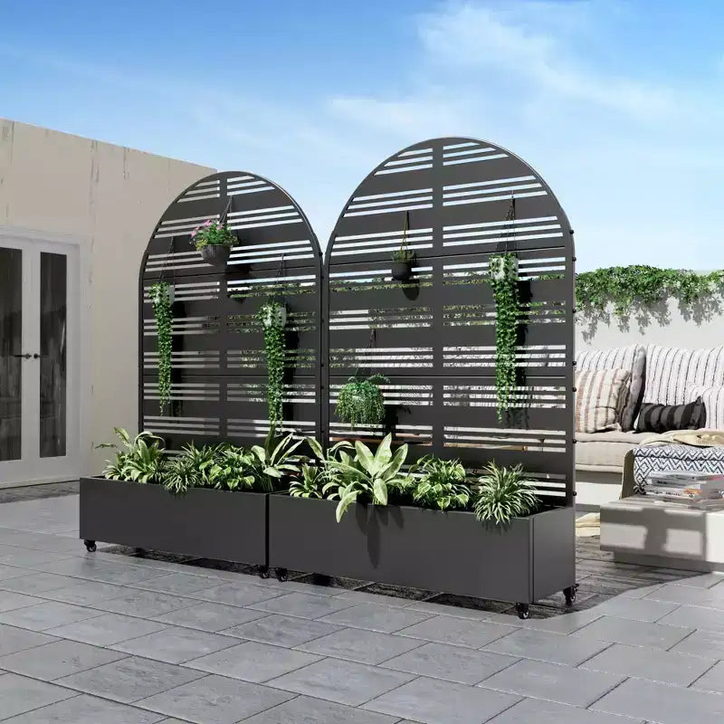MAYEERTY 72x47 Jardinière arquée en fer noir avec treillis, ensemble de 3 pièces pour décoration de jardin, terrasse et balcon