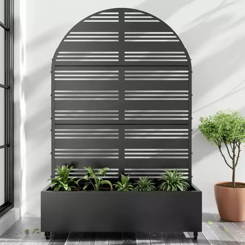 MAYEERTY 72x47 Jardinière arquée en fer noir avec treillis, ensemble de 3 pièces pour décoration de jardin, terrasse et balcon