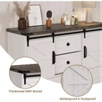 Commode de ferme de 114 cm - 4 tiroirs et portes coulissantes style grange, meuble TV pour chambre et salon