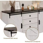 Meuble TV de style rustique - Portes coulissantes de grange et 4 tiroirs, console média pour téléviseurs de 65 pouces dans le salon