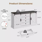 Meuble TV de style rustique - Portes coulissantes de grange et 4 tiroirs, console média pour téléviseurs de 65 pouces dans le salon