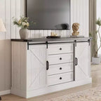 Meuble TV de style rustique - Portes coulissantes de grange et 4 tiroirs, console média pour téléviseurs de 65 pouces dans le salon