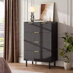 COZONY Commode à 5 Tiroirs Ondulés, Commode Haute en Bois avec Rangement Profond pour Chambre, Nurserie, Salon, Couloir, Placard
