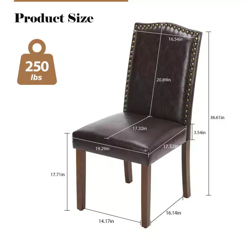 Okak Lot de 2 chaises de salle à manger à dossier haut en PU avec garniture cloutée, chaises de salle à manger d'appoint sans accoudoirs pour salle à manger, cuisine