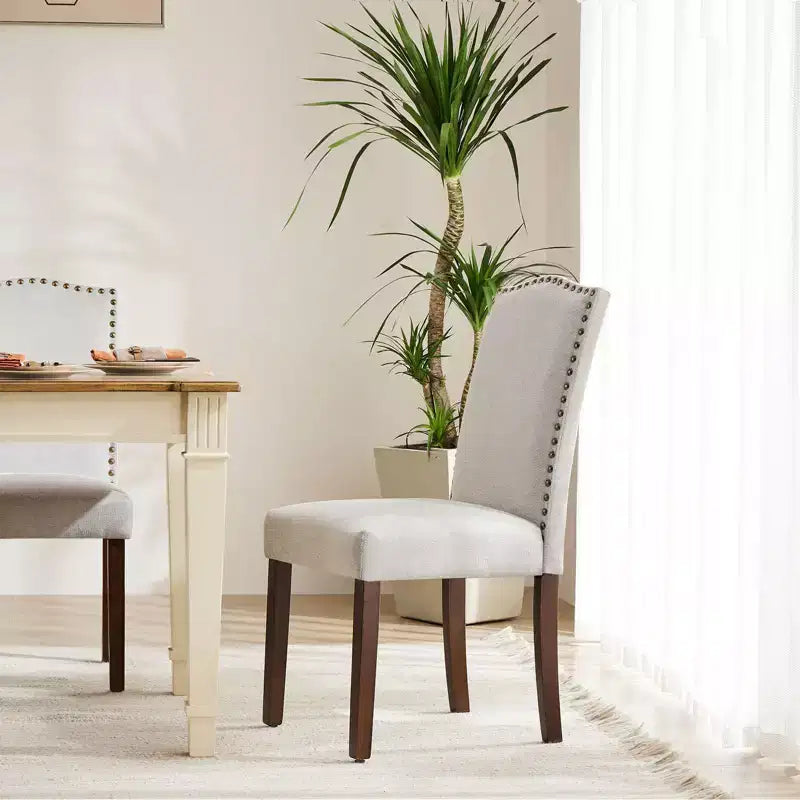Okak Lot de 2 chaises de salle à manger à dossier haut en PU avec garniture cloutée, chaises de salle à manger d'appoint sans accoudoirs pour salle à manger, cuisine