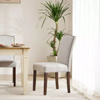 Okak Lot de 2 chaises de salle à manger à dossier haut en PU avec garniture cloutée, chaises de salle à manger d'appoint sans accoudoirs pour salle à manger, cuisine