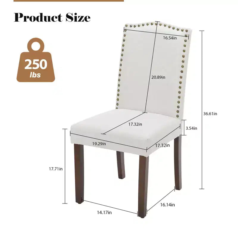 Okak Lot de 2 chaises de salle à manger à dossier haut en PU avec garniture cloutée, chaises de salle à manger d'appoint sans accoudoirs pour salle à manger, cuisine