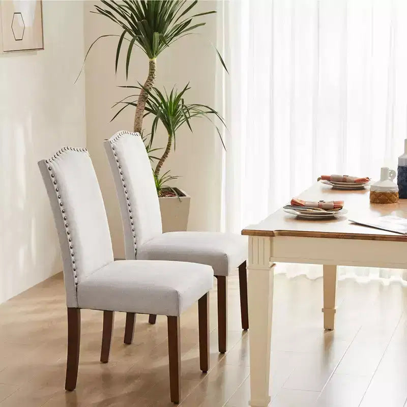 Okak Lot de 2 chaises de salle à manger à dossier haut en PU avec garniture cloutée, chaises de salle à manger d'appoint sans accoudoirs pour salle à manger, cuisine
