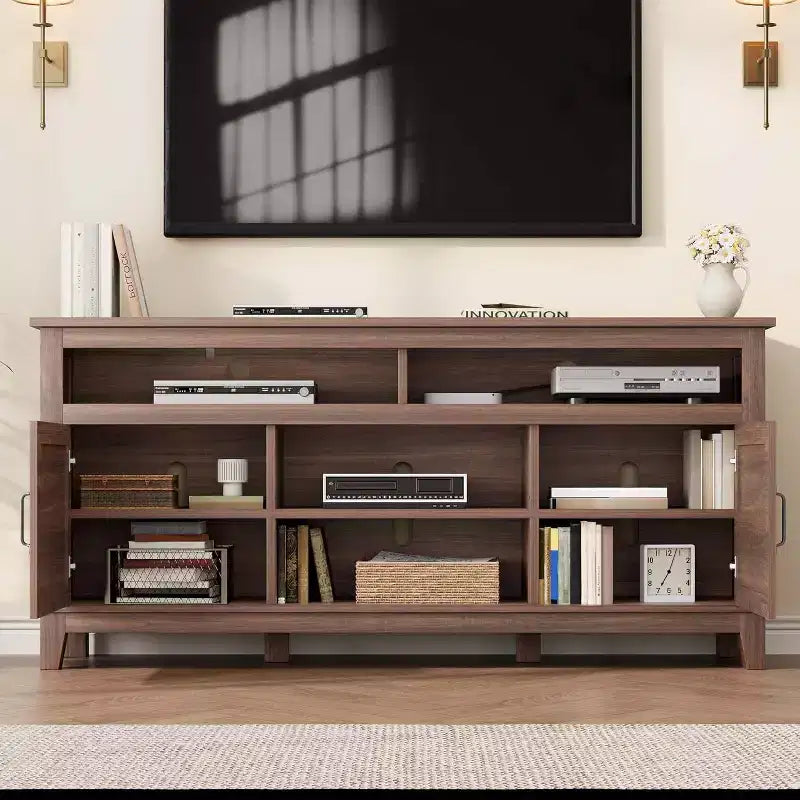 Meuble TV de 160 cm, consoles TV de style ferme moderne pour salon avec étagères réglables, meuble TV pour maison/bureau