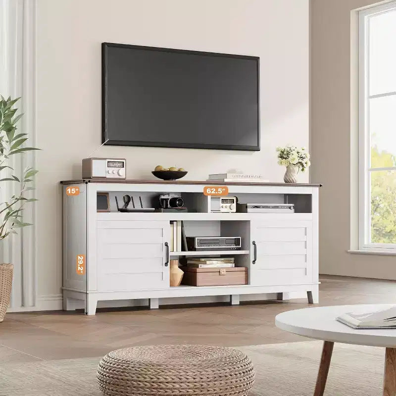 Meuble TV de 160 cm, consoles TV de style ferme moderne pour salon avec étagères réglables, meuble TV pour maison/bureau