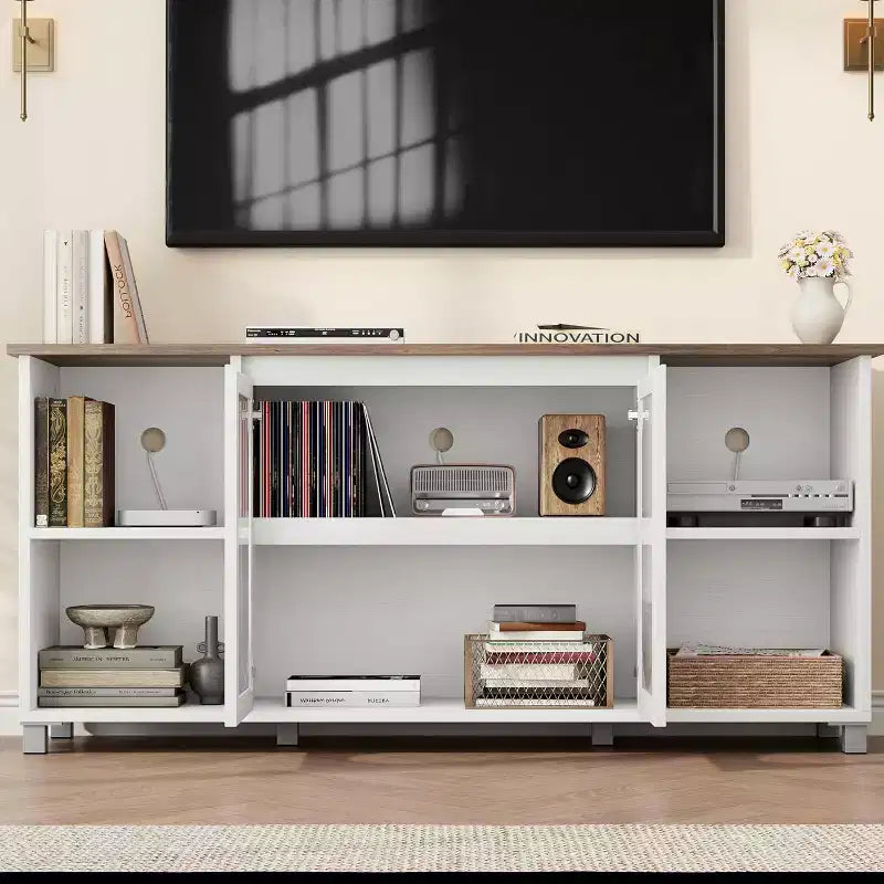 Meuble TV de 160 cm, consoles TV de style ferme moderne pour salon avec étagères réglables, meuble TV pour maison/bureau