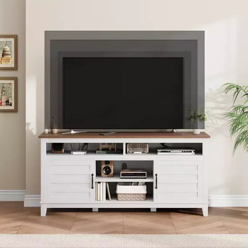 Meuble TV de 160 cm, consoles TV de style ferme moderne pour salon avec étagères réglables, meuble TV pour maison/bureau
