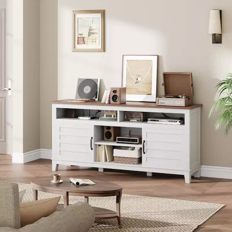 Meuble TV de 160 cm, consoles TV de style ferme moderne pour salon avec étagères réglables, meuble TV pour maison/bureau