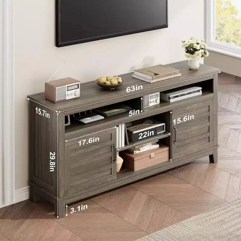 Meuble TV de 160 cm, consoles TV de style ferme moderne pour salon avec étagères réglables, meuble TV pour maison/bureau