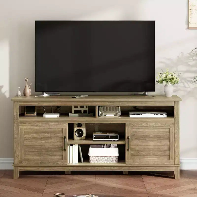 Meuble TV de 160 cm, consoles TV de style ferme moderne pour salon avec étagères réglables, meuble TV pour maison/bureau