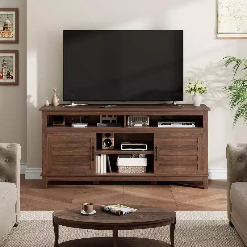Meuble TV de 160 cm, consoles TV de style ferme moderne pour salon avec étagères réglables, meuble TV pour maison/bureau