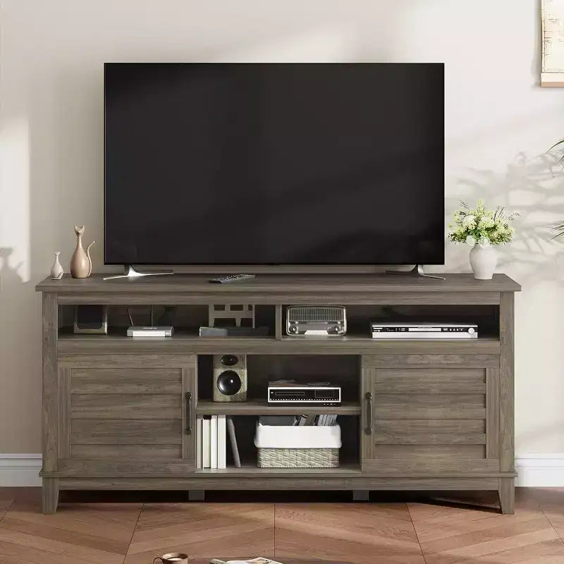 Meuble TV de 160 cm, consoles TV de style ferme moderne pour salon avec étagères réglables, meuble TV pour maison/bureau
